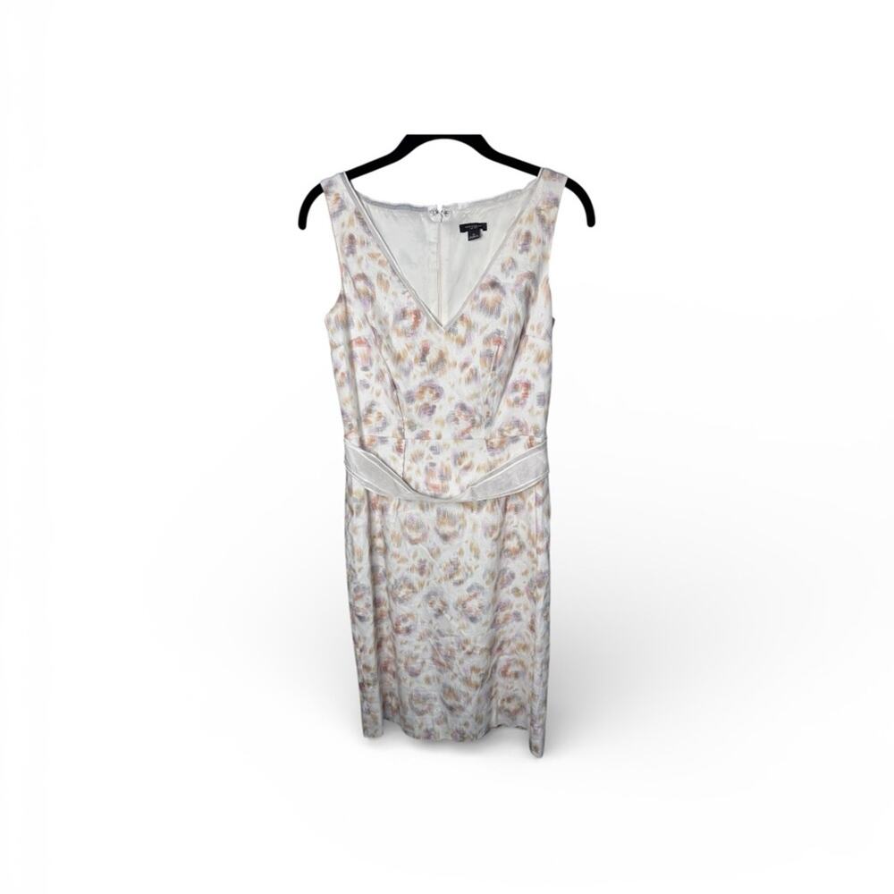 Ann Taylor Purple and White Print Linen Blend V Neck Sleeveless Dress Sz 0
